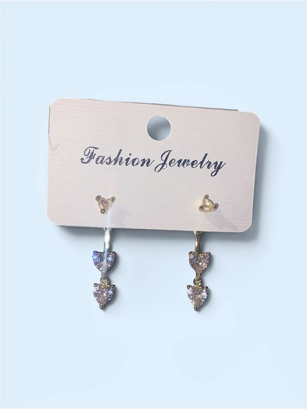 Heart Crystal Drop Earrings in Gold Like New